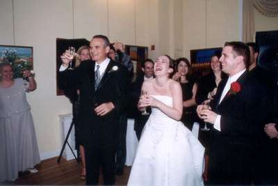 Dan and Steph with Steph's Dad during the father of the bride speech--Good Luck Dan!