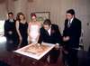 Adam, Katy, Steph, and Dan with Rabbi Brenner signing the ketubah (the Jewish marriage contract) before the ceremony.