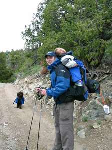 The very, very long haul up Lake Como road.  Yes, that's Niko in my backpack.