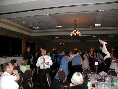 Marc jumping up on Enos during the family dance off.