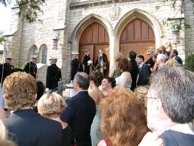 Everyong waiting for the bride and groom after the ceremony.