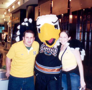 May 2002
White Flint Mall, MD, posing with the Capitals mascot.