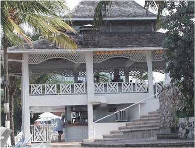 This is a picture of the main bar (top level) and beach grill restaurant (bottom level).