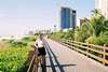 The boardwalk runs for 2 miles alongside the beach